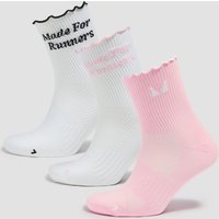 MP Frilly Hardloop Enkelsokken (3 Stuks) - Wit/Zwart/Blush - UK 12-14