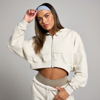 MP geropte hoodie met rits en opgestikt motief - Beenwit - L