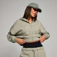 MP geropte hoodie met rits en opgestikt motief - Donkersaliegroen - XXL